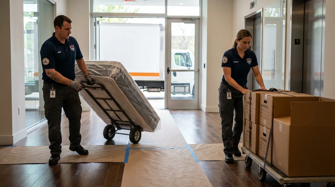 Professional apartment movers loading elevator in Millbrook, NY